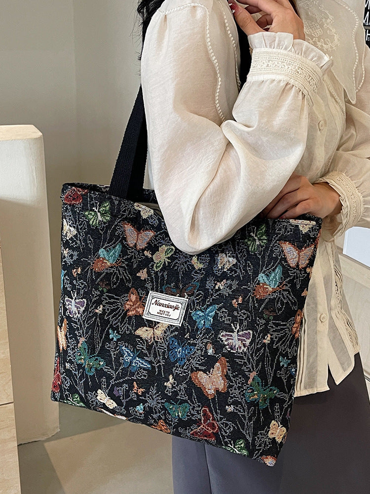 Large Capacity Floral Printed Canvas Tote Bag