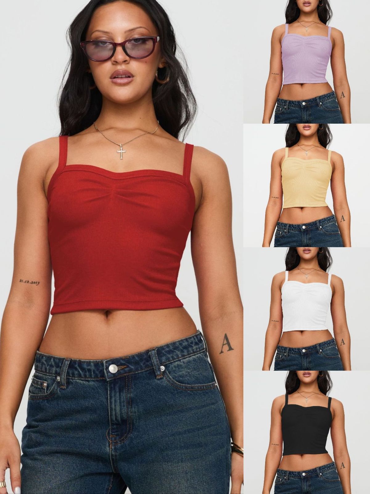 Women Fashion Solid Color Cropped Camisole Polyester Street Style
