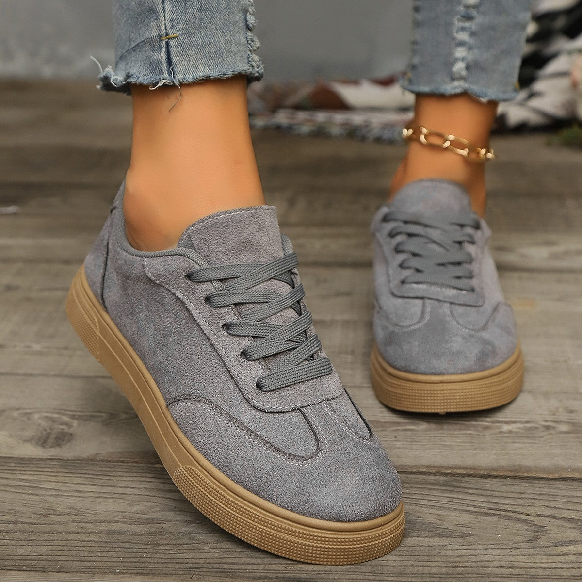 Zapatillas planas informales de ante de color liso para mujer