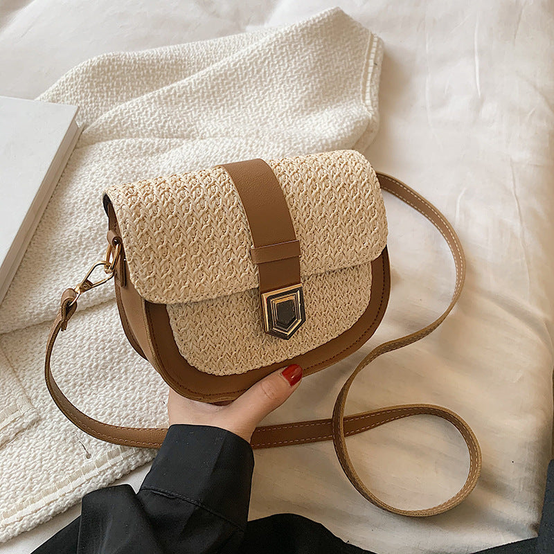 Bolso bandolera tejido de paja en contraste de colores para mujer
