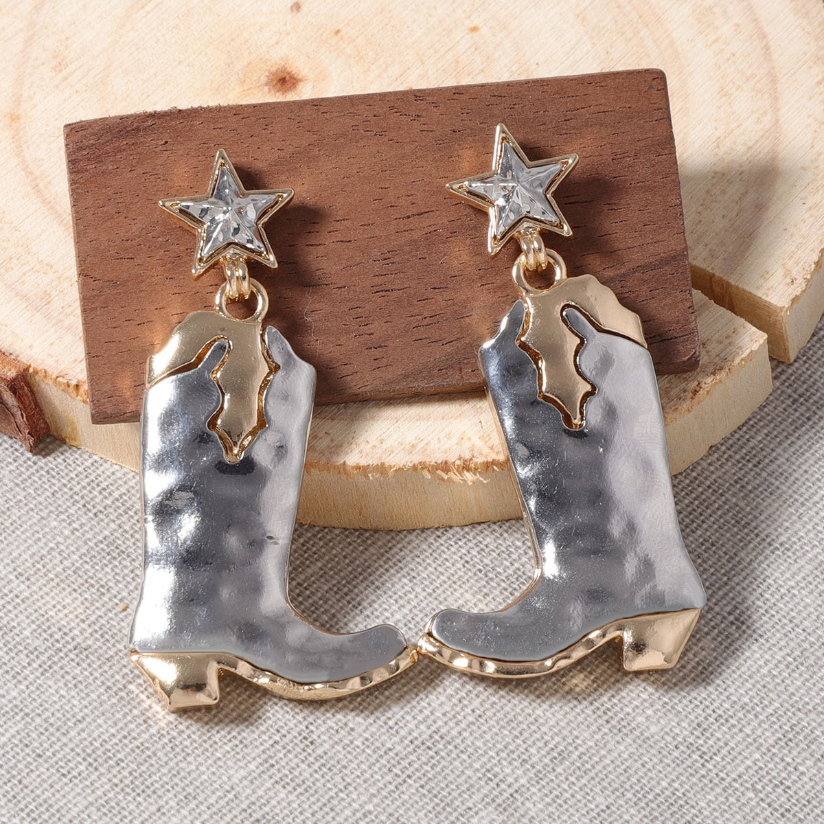 Women Fashion Retro Western Five-Star Alloy War Boots Earrings