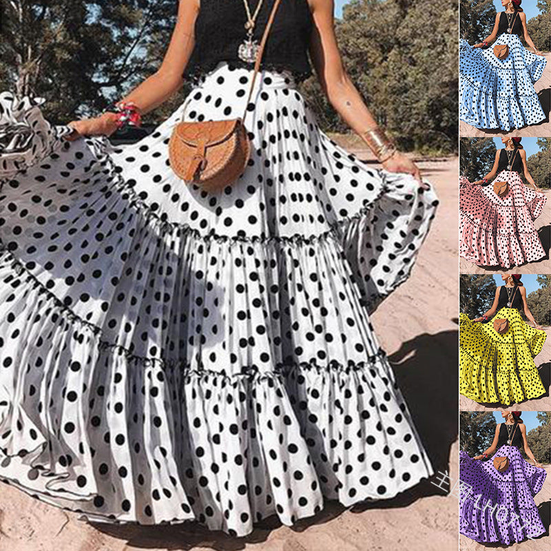 Women Casual Polka Dot Polyester Sleeveless Skirt
