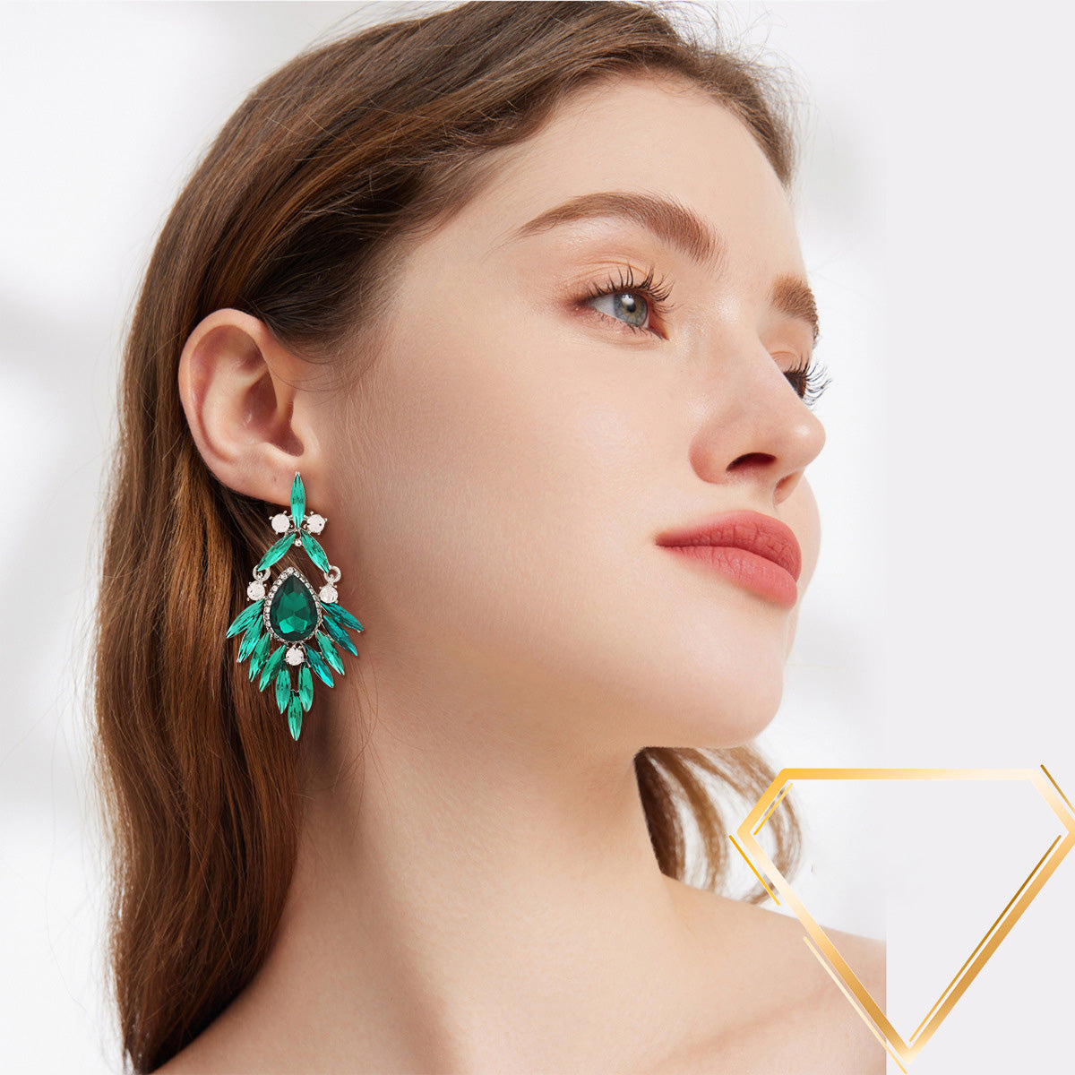 Pendientes de borlas ovaladas exageradas con diamantes de imitación y estilo geométrico para mujer