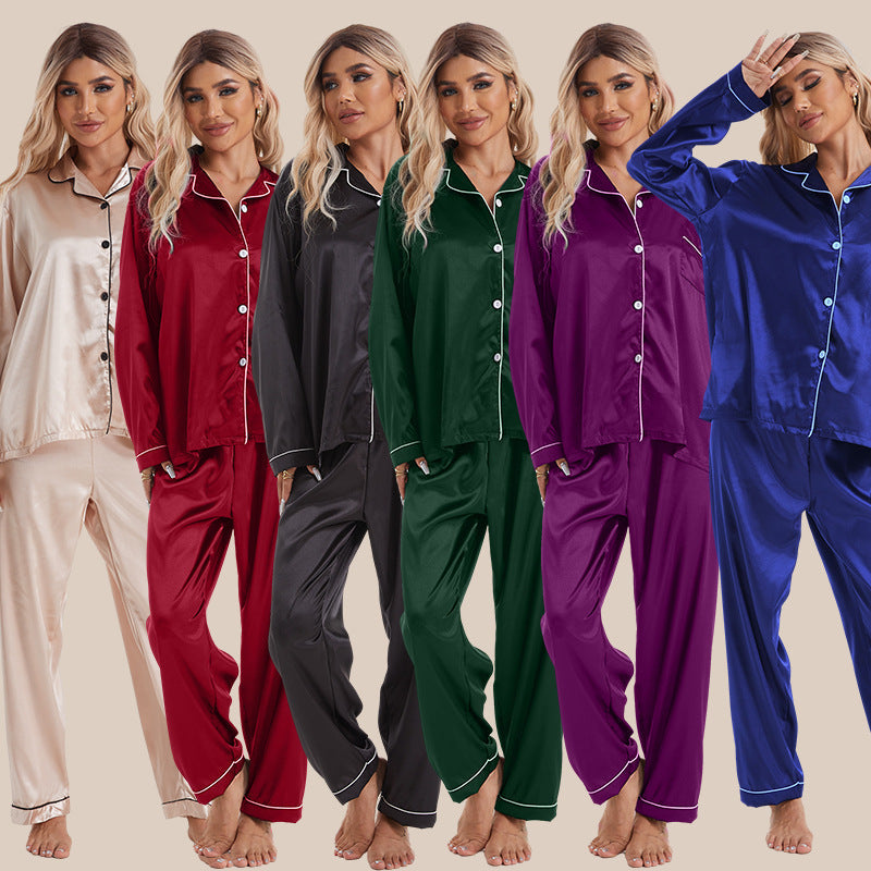 Ensemble pyjama simple et décontracté à manches longues en soie glacée pour femme