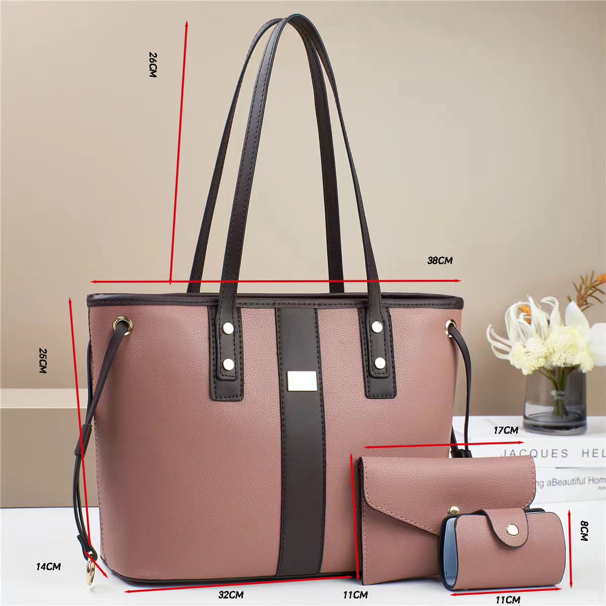 Women Color Blocking Large Capacity Tote Bag Set