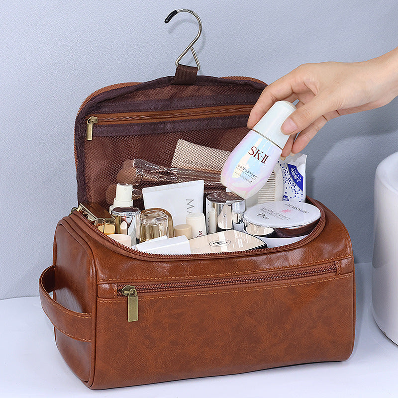 Bolsa de cosméticos de PU impermeable, portátil, de gran capacidad y de moda