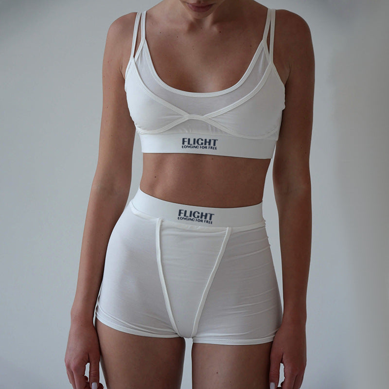 Ensemble deux pièces débardeur et short moulant de couleur unie pour femme