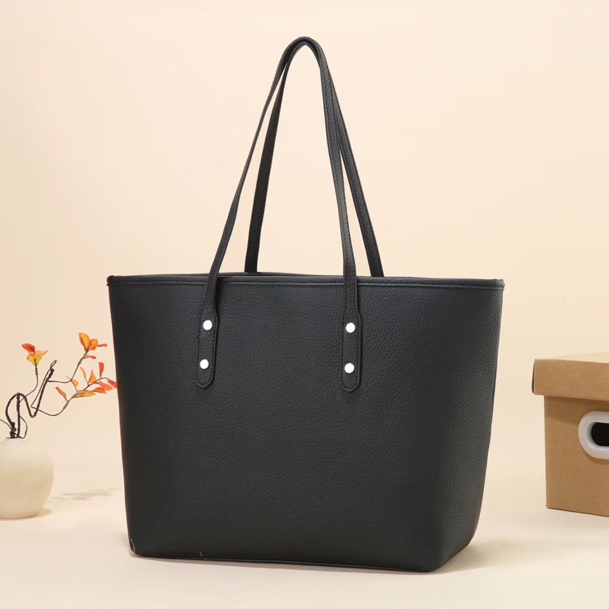 Simple Solid Color Large Capacity PU Tote Bag