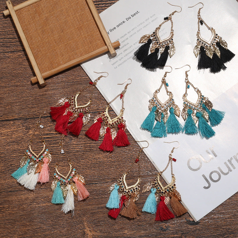 Pendientes con borlas retro de estilo étnico bohemio