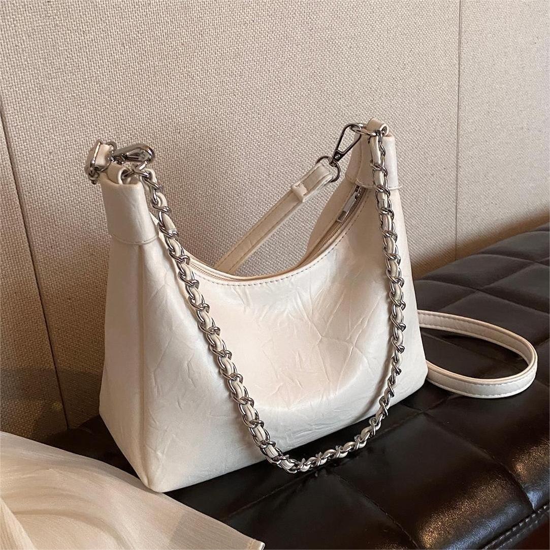 Bolso de hombro con cadena de gran capacidad, sencillo y de color sólido