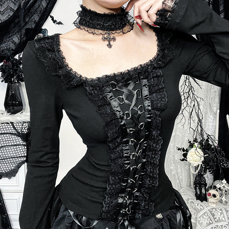 Women Fashion Sexy Gothic Lace Splice T-Shirt