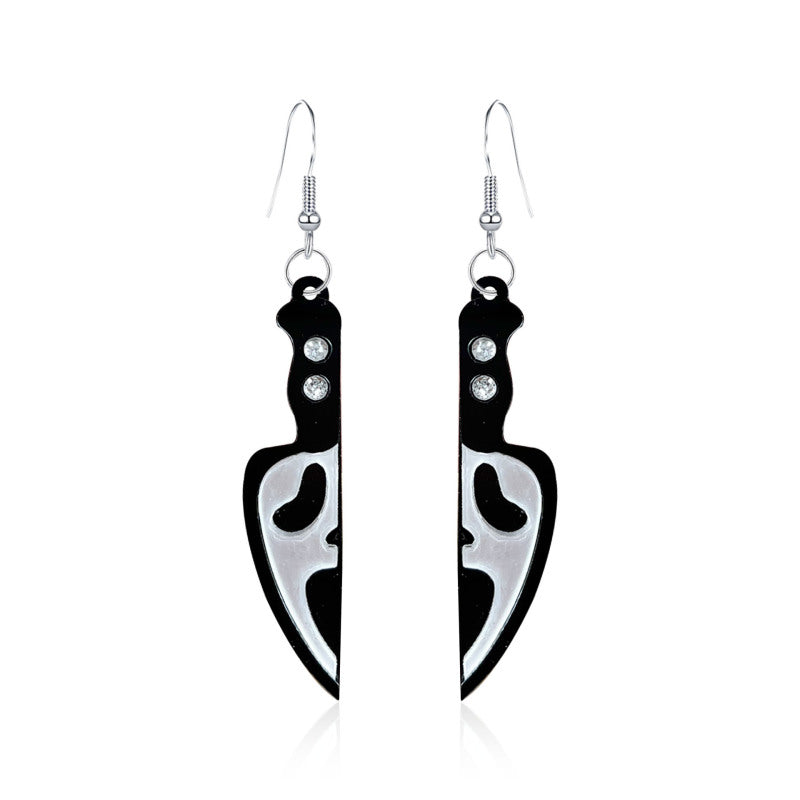 Pendientes de calavera acrílica divertidos y creativos para Halloween para mujer