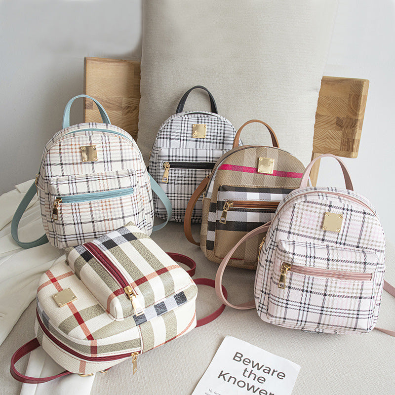 Women Casual Plaid Backpack with PU Material