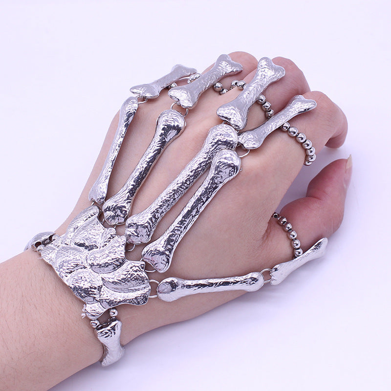 Pulsera de hueso de dedo con esqueleto exagerado estilo punk para mujer