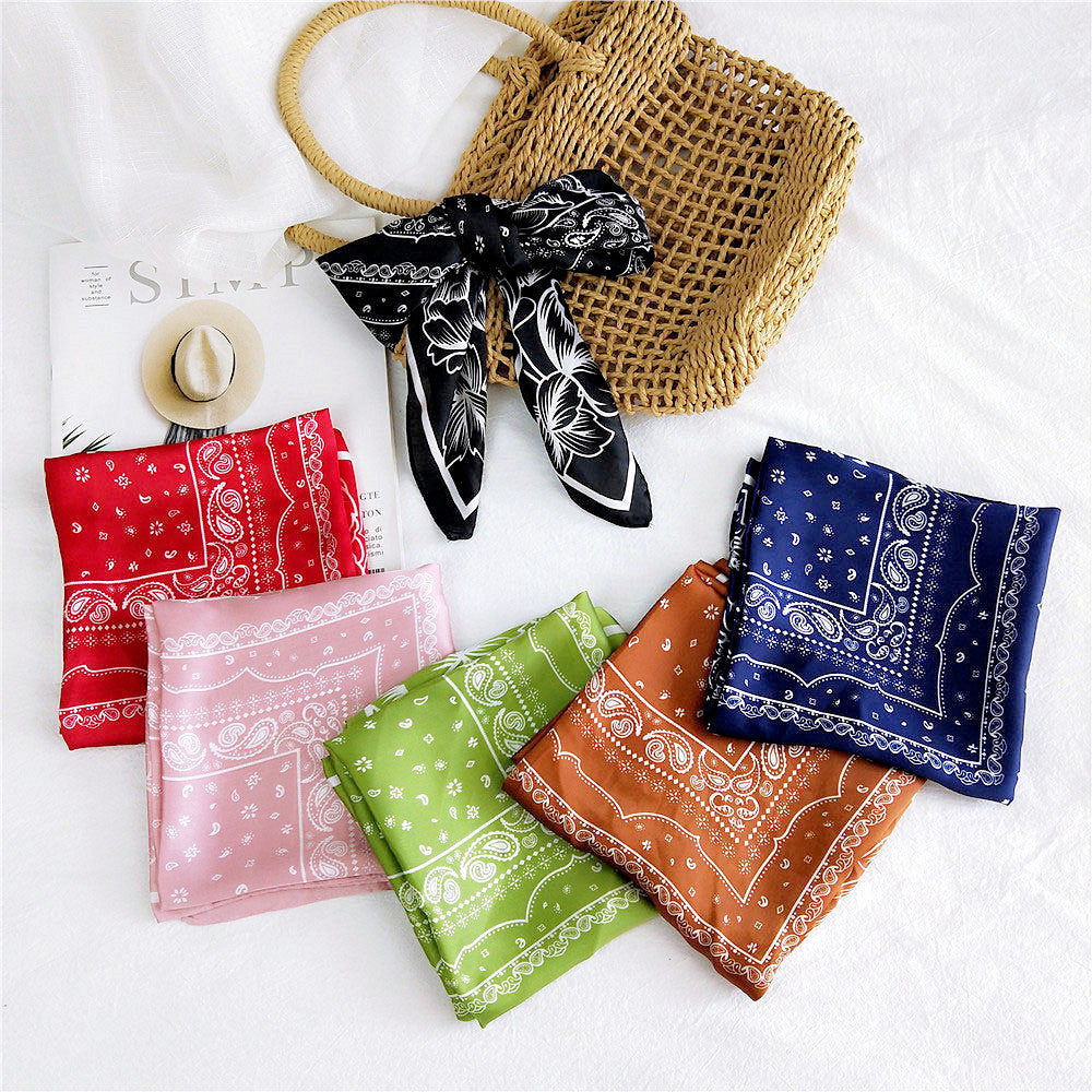 Fashion Printed Square Ribbon Tie Bag Handle Scarf