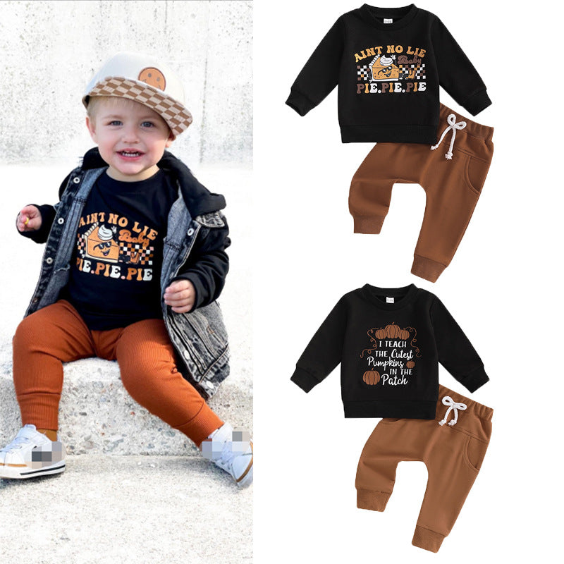 Kids Baby Boys Long Sleeve Cartoon Letters Sweatshirt Set