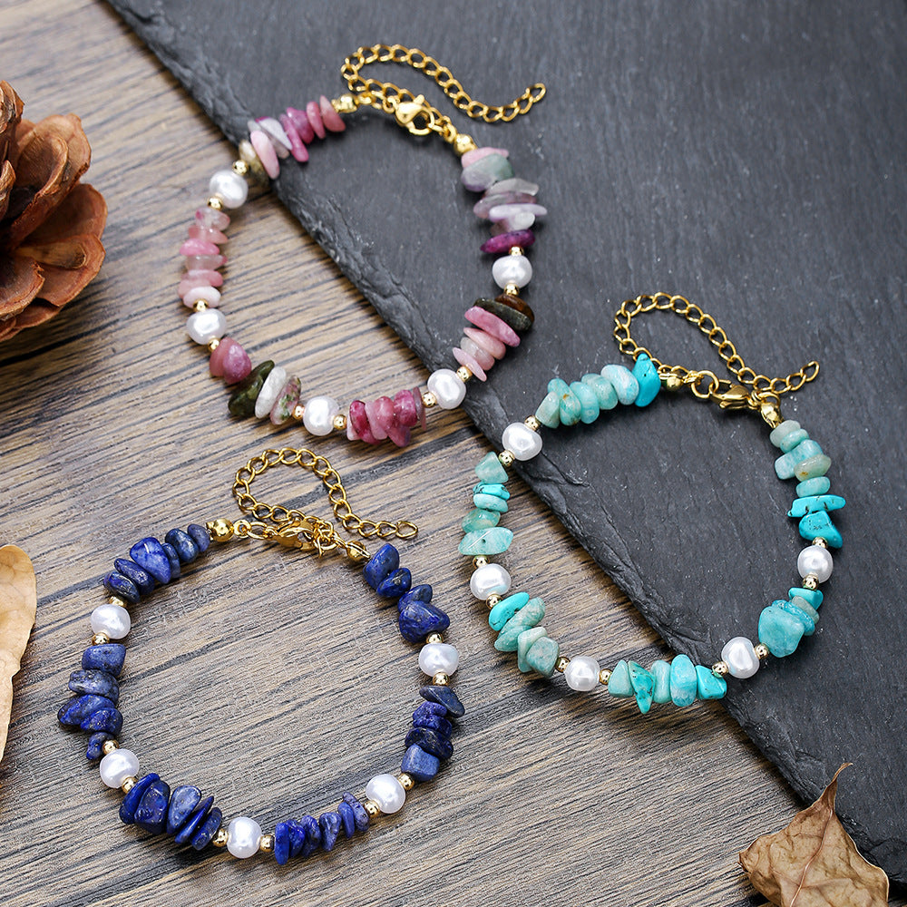 Pulsera vintage de perlas de cristal para mujer