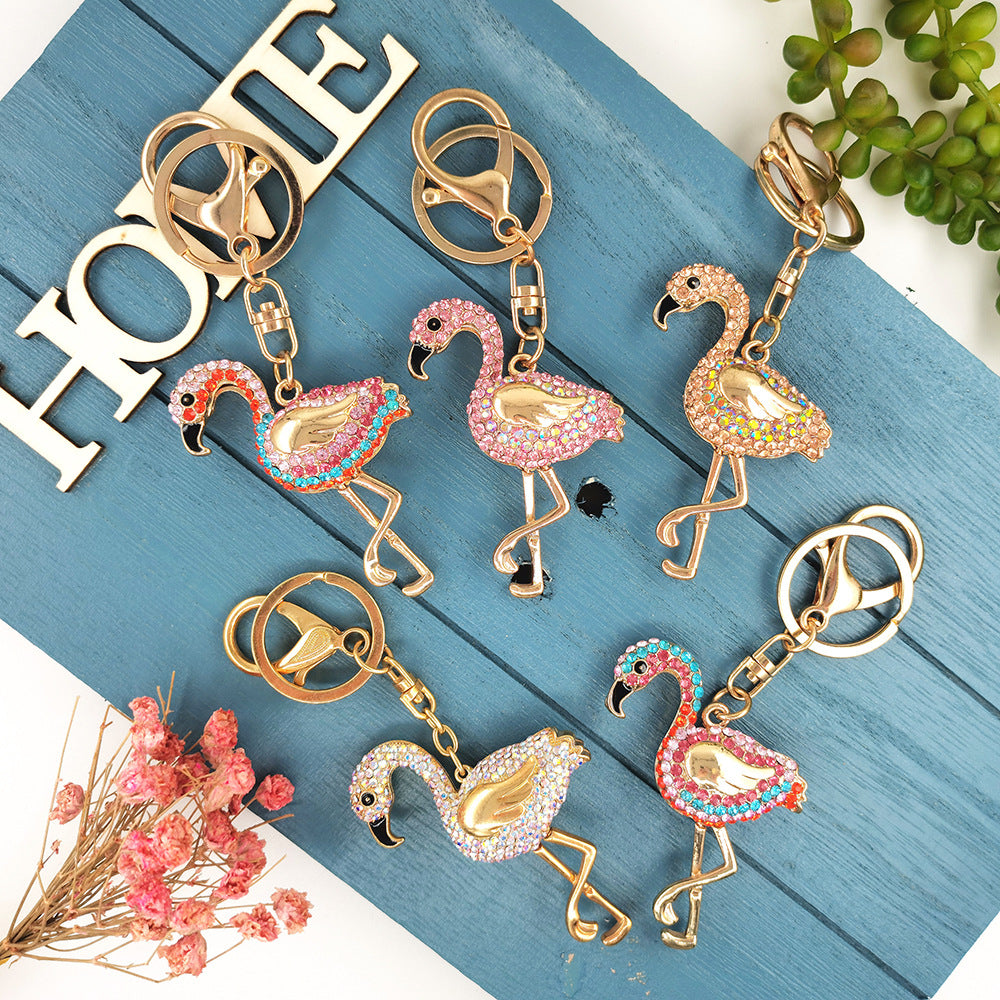 Multicolor Flamingo Rhinestone Keychain - Modern Style Alloy Accessory