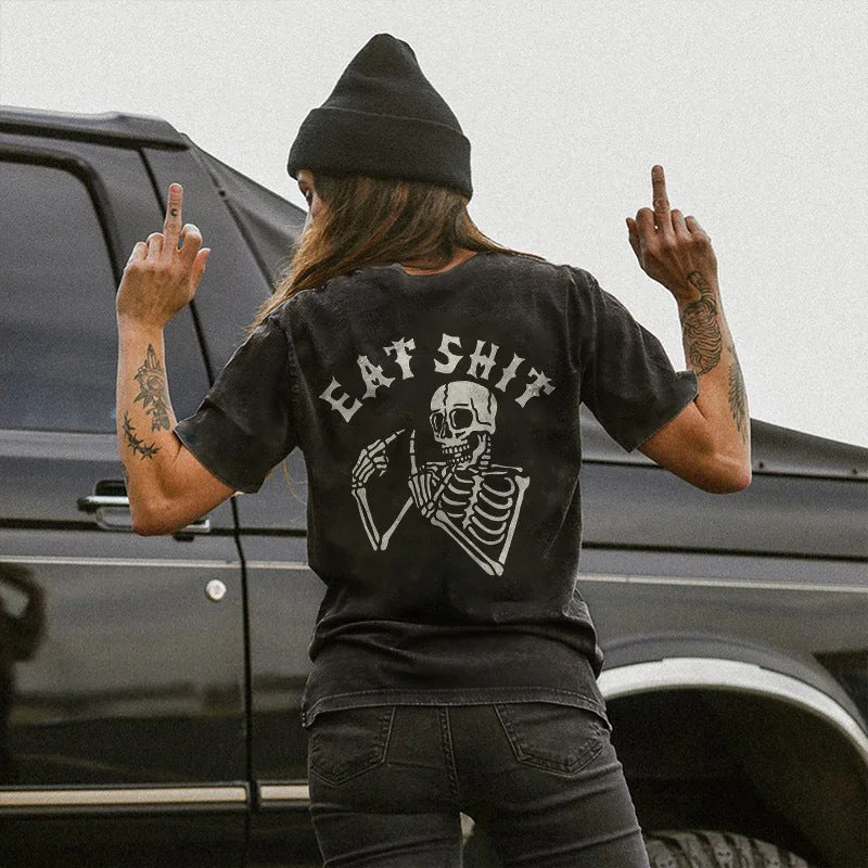 Camiseta de algodón con estampado de calavera gótica para mujer de Halloween