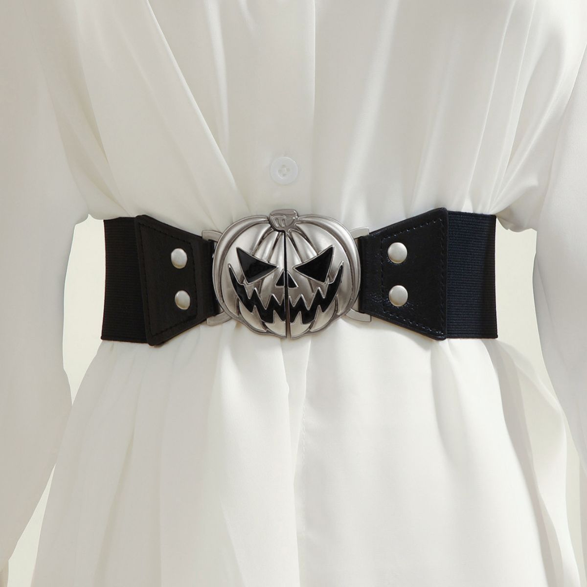 Ceinture à boucle en alliage avec tête de citrouille d'Halloween pour femme