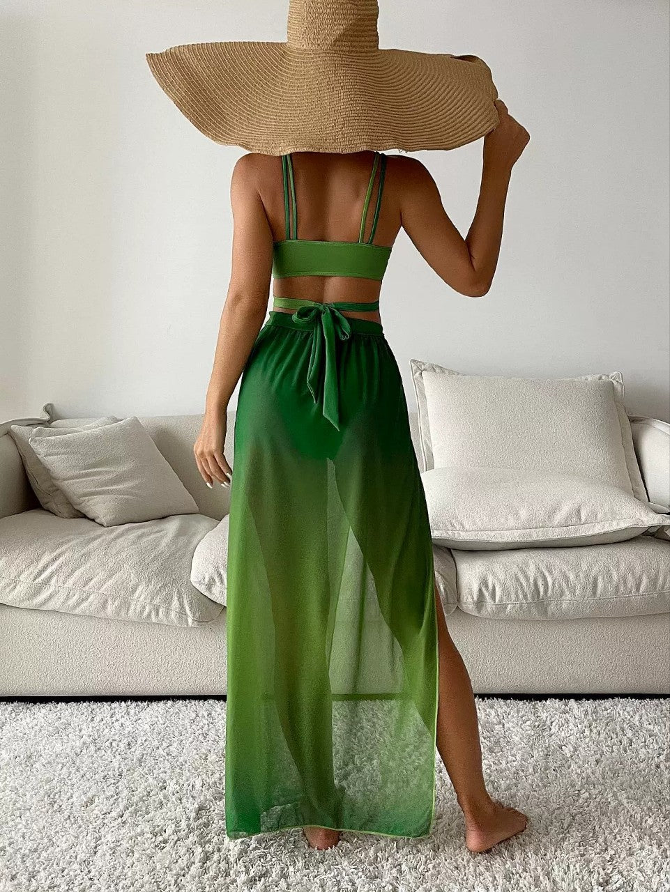 Traje de baño bikini verde degradado sexy de moda para mujer