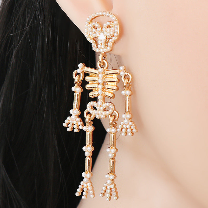 Halloween Fashion Pearl Skull Drop Earrings