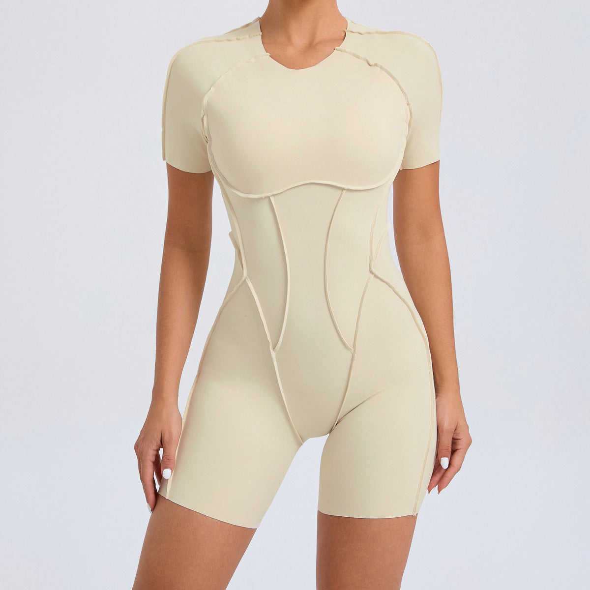 Women Fashion Solid Color Short-Sleeve Yoga Rompers