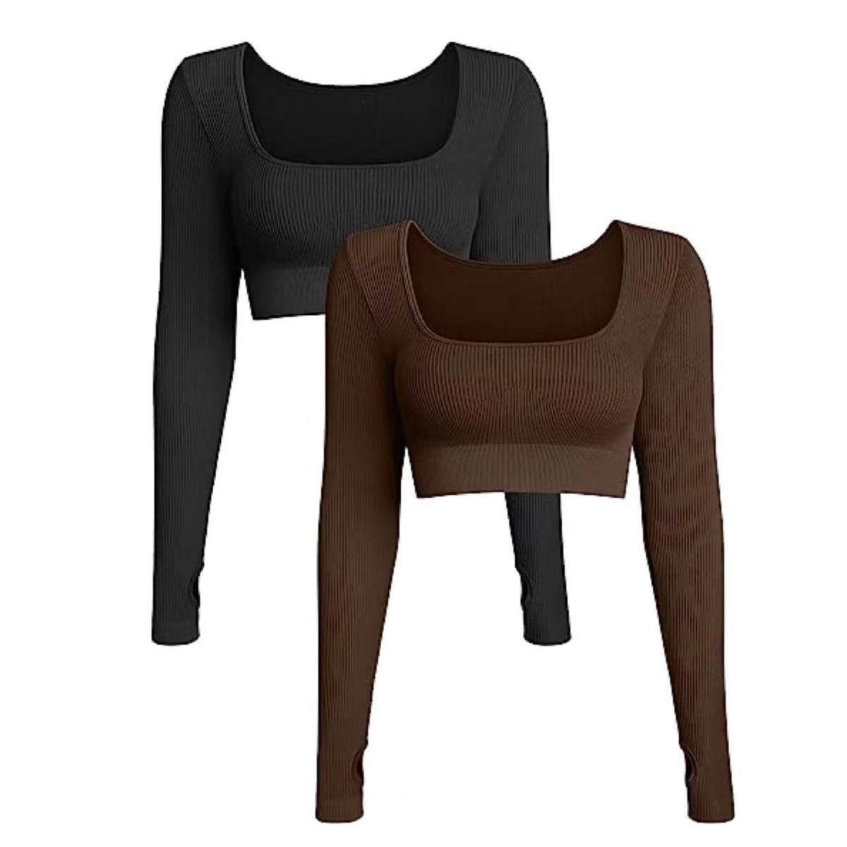 Haut court moulant à manches longues et couleur unie pour femme