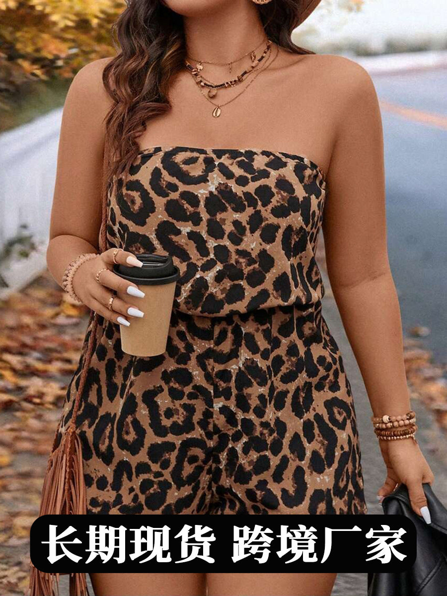 Women Fashion Sexy Plus Size Leopard Tube Top Rompers