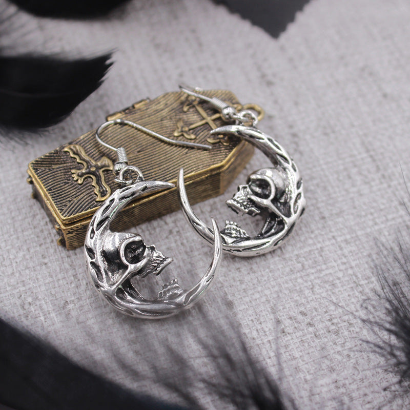 Gothic Skull Moon Earrings in Alloy with Punk Style Design