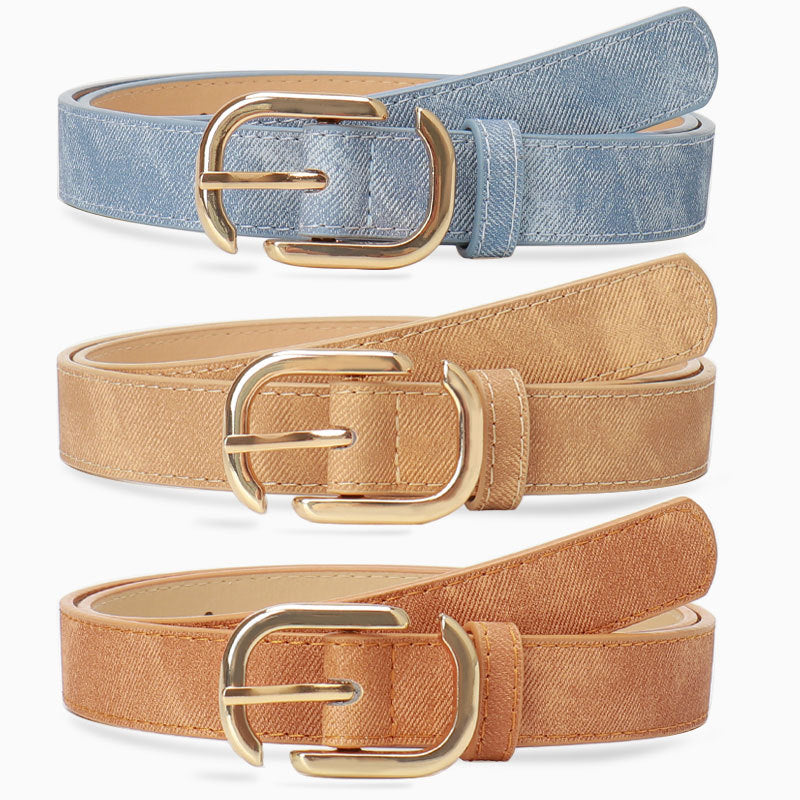 Women Fashion Solid Color Imitation Leather Belt with Alloy Buckle
