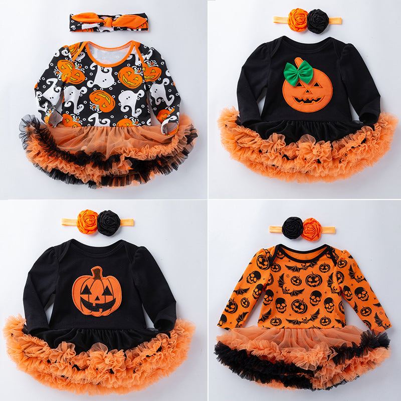 Pelele informal de algodón con estampado de calabaza para niñas pequeñas