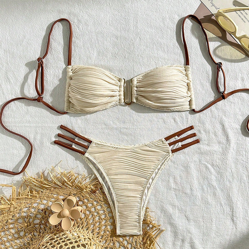 Maillot de bain bikini à lacets et blocs de couleurs tendance pour femme - Sexy et élégant