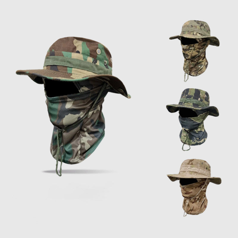 Sombrero Boonie de camuflaje resistente al viento para hombre con mascarilla