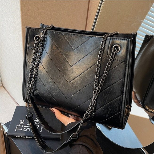 Sac fourre-tout décontracté en cuir de couleur unie pour femme, grande capacité