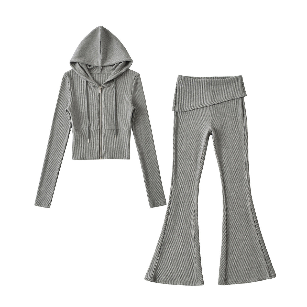 Women Fashion Casual Slim-Fit Zipper Hoodie Set