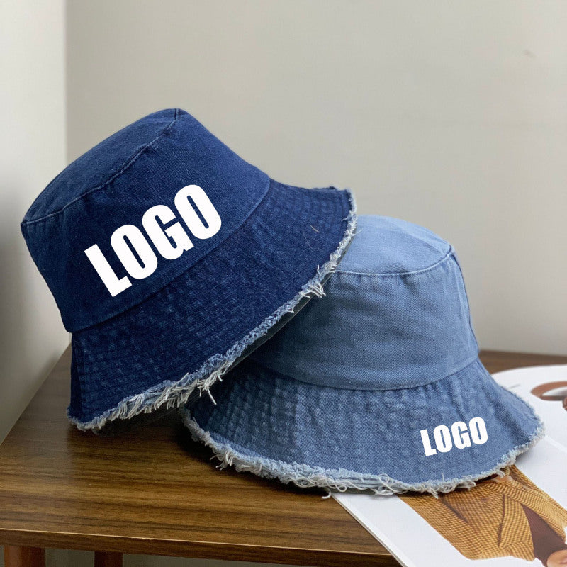 Sombrero de pescador de mezclilla personalizado con dobladillo sin rematar y protector solar de moda