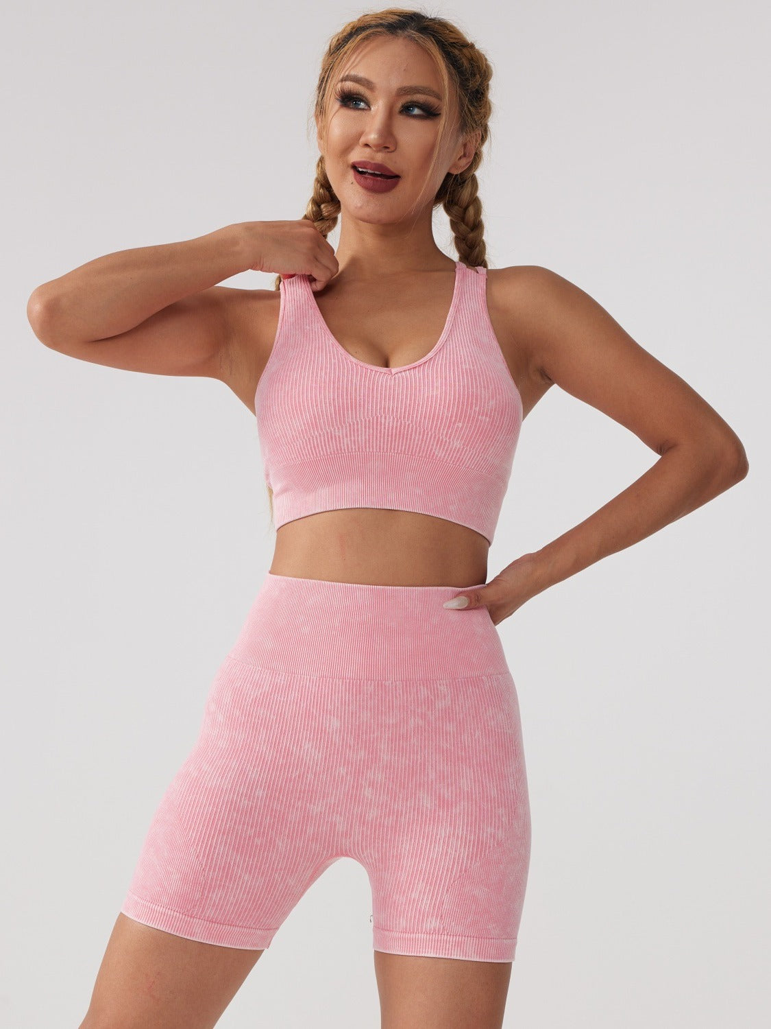 Ensemble deux pièces de sport vierge pour femme, style yoga