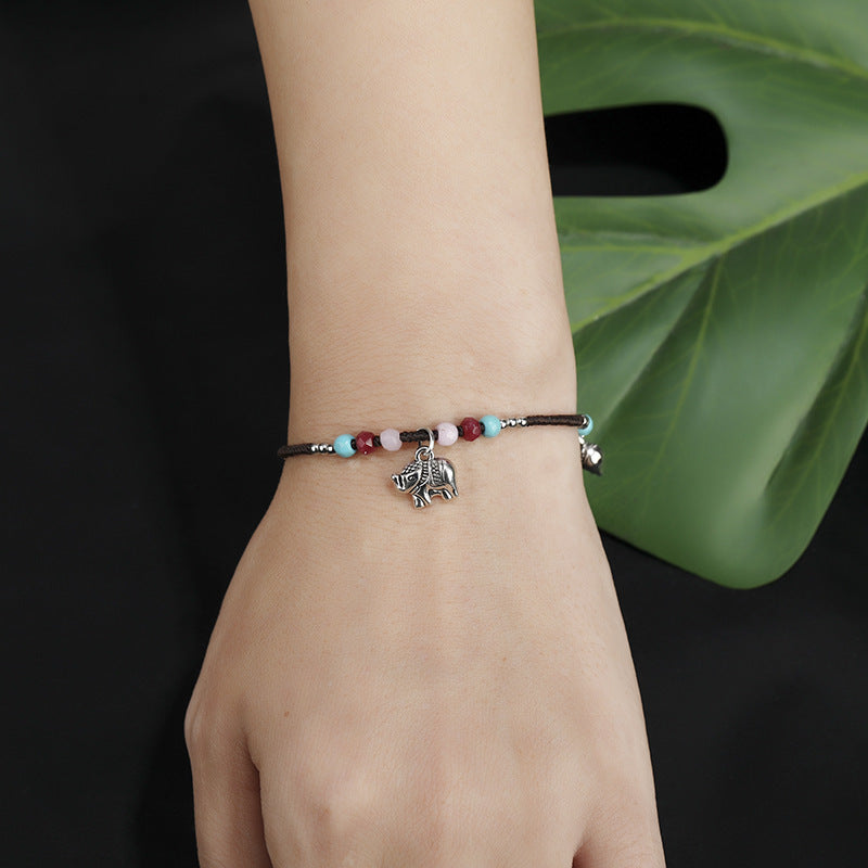 Bohemian Elephant Pendant Hand Woven Bracelet