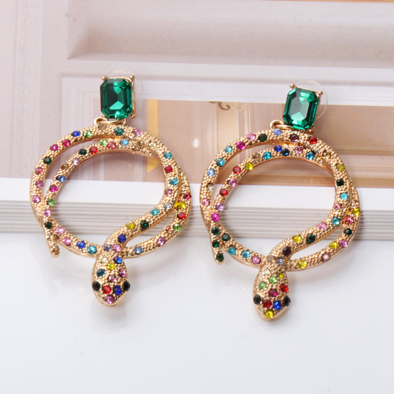 Pendientes colgantes de serpiente con diamantes de imitación a la moda para mujer