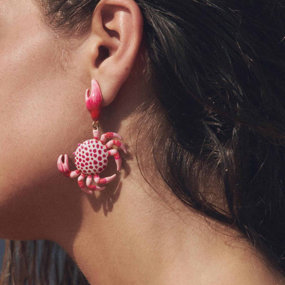Boucles d'oreilles crabe en alliage, motif plage d'été et mer - Bijoux animaux multicolores