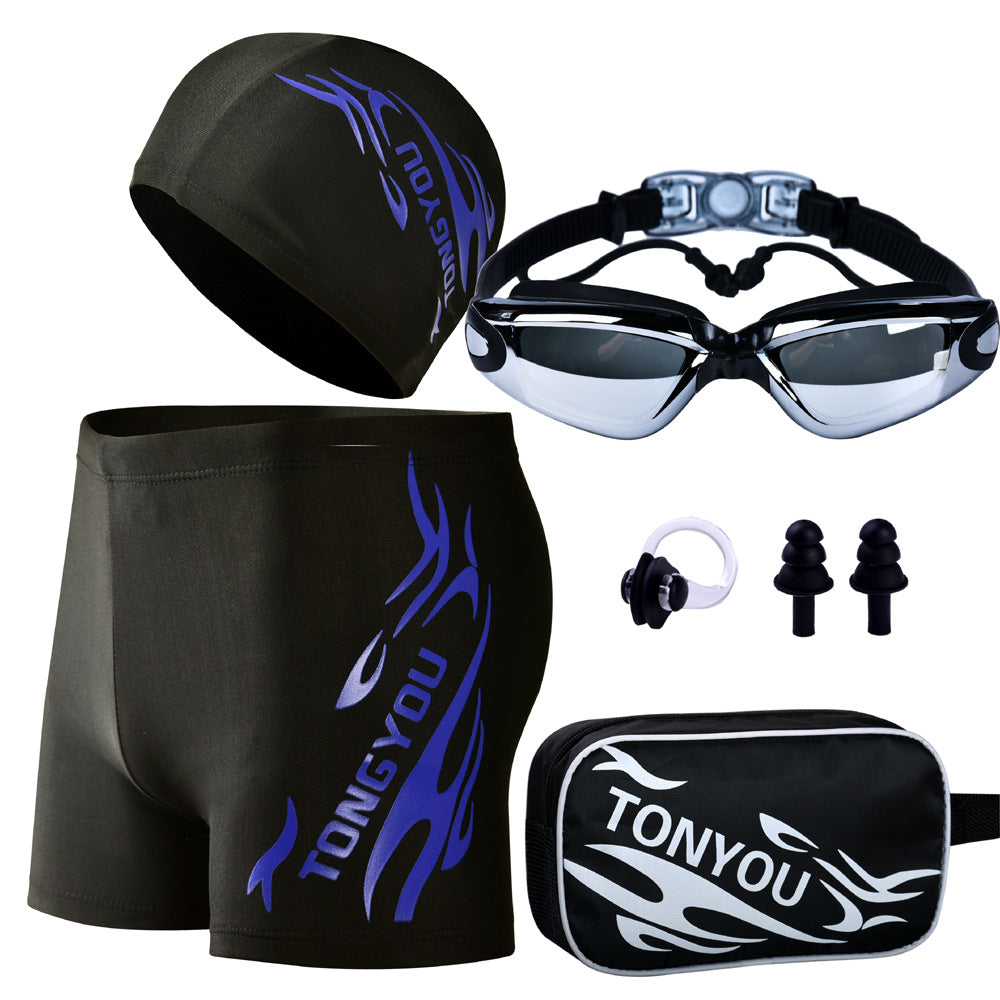 Conjunto de traje de baño con gorra y gafas estampadas informales a la moda para hombre
