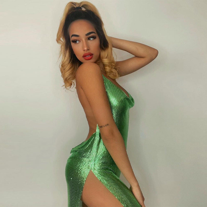 Robe sexy à col licou de couleur unie pour femme