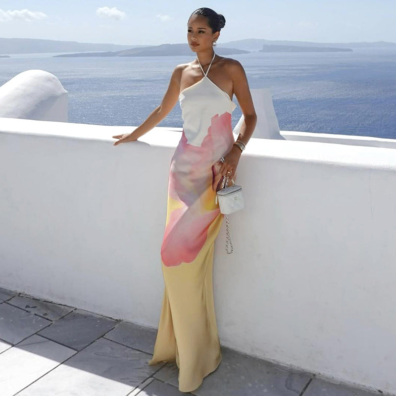 Robe moulante dos nu à imprimé floral pour femme