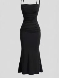 Vestido midi plisado con tirantes finos para mujer, de poliéster, color liso