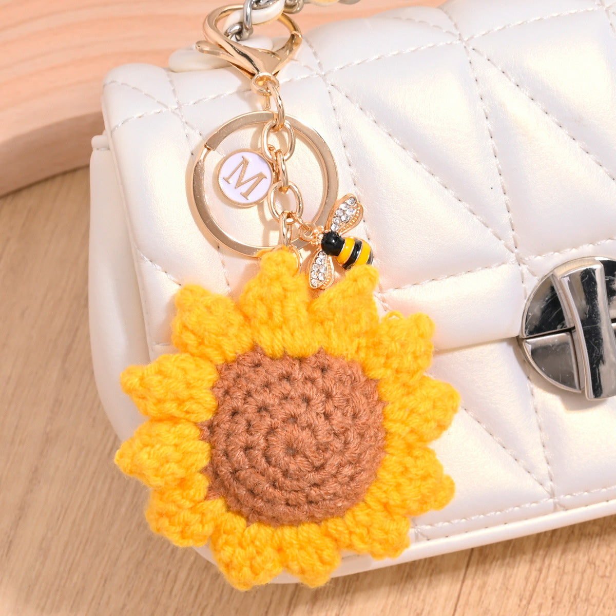 Llavero de girasol de lana pastoral, bonito accesorio multicolor