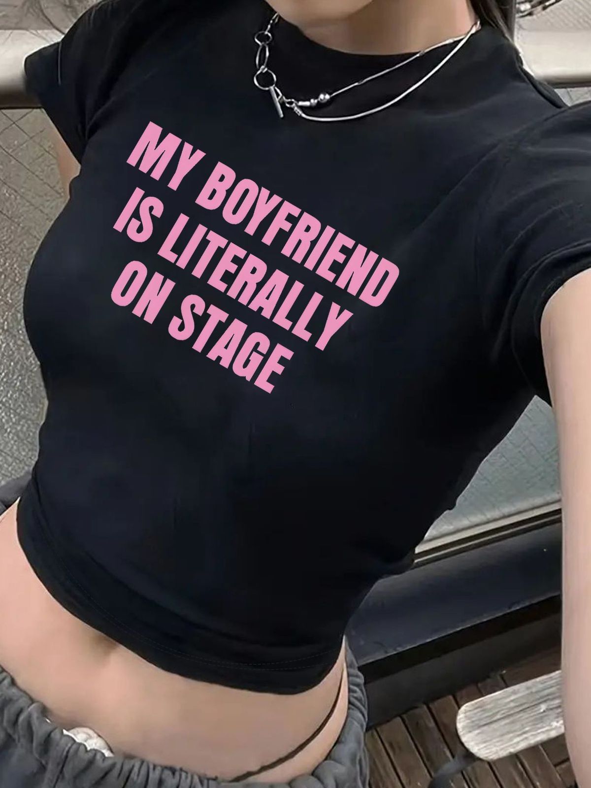 Women Fashion Casual Printed Short-Sleeve Slim-Fit Crop Top