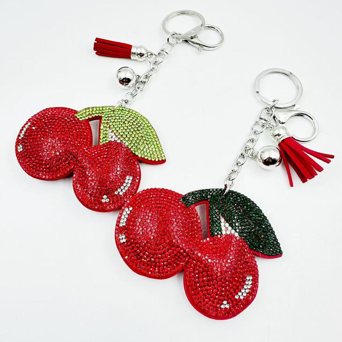 Fashion Rhinestone Cherry Fruit Keychain