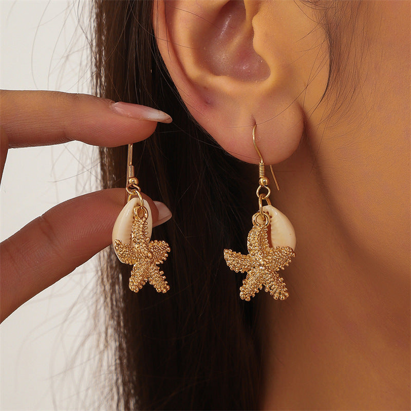 Ocean Wind Imitation Pearl Starfish Sea Earrings