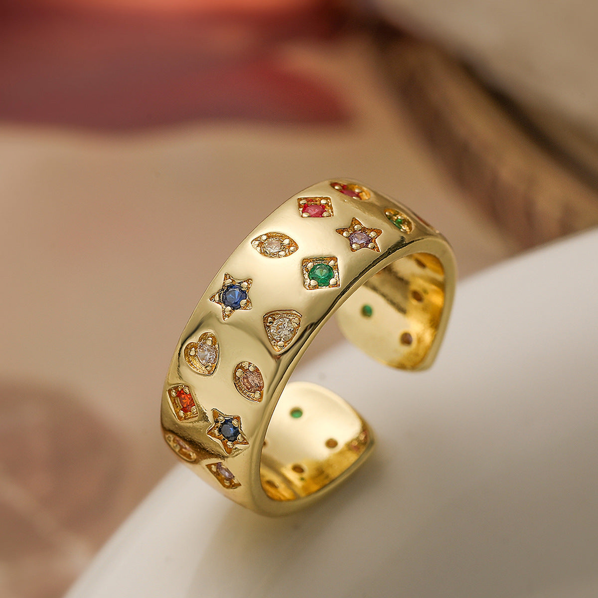 Anillo geométrico de circonitas de doble hilera de moda para mujer